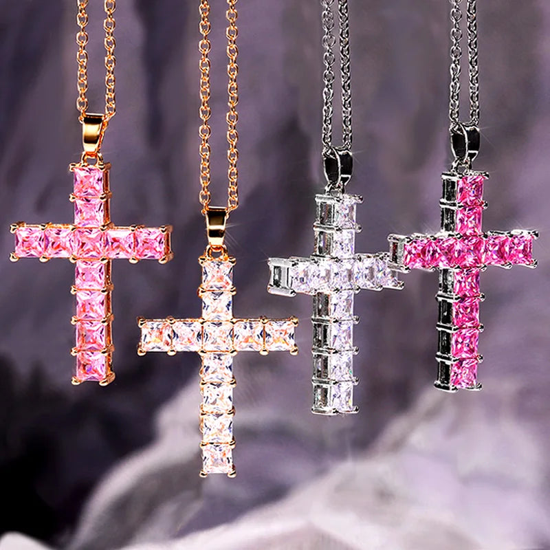 Christian Cross Necklace Inlaid Cubic Zirconia