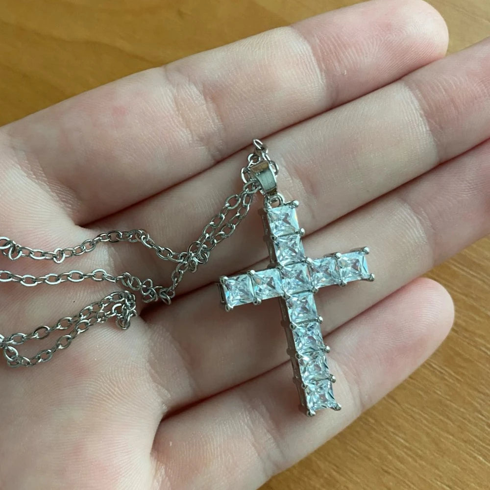 Christian Cross Necklace Inlaid Cubic Zirconia