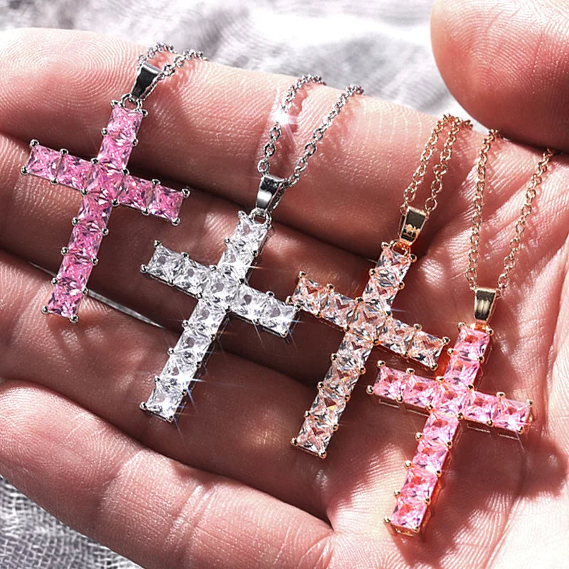 Christian Cross Necklace Inlaid Cubic Zirconia