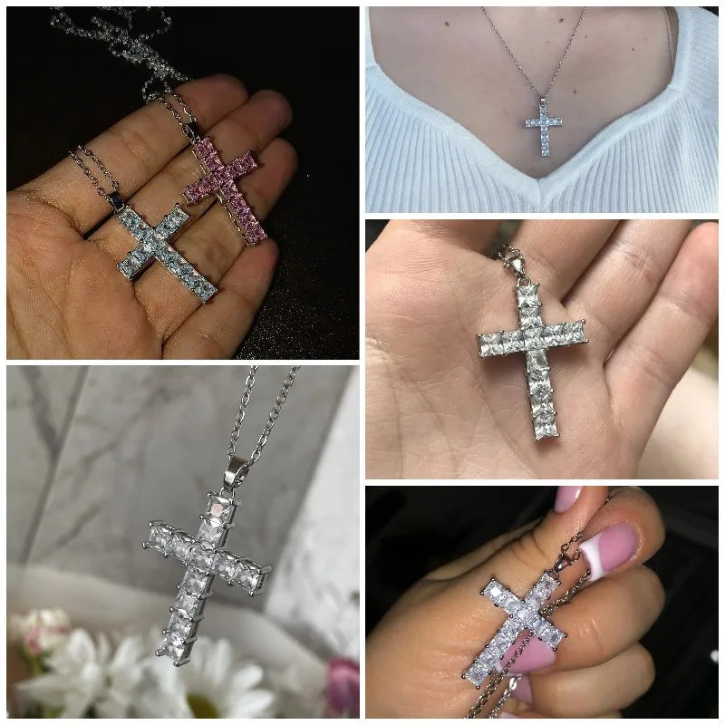 Christian Cross Necklace Inlaid Cubic Zirconia