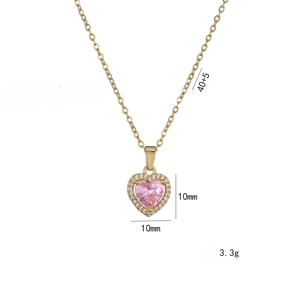 Pink Heart-shaped Zircon Necklace