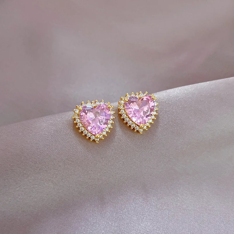 Pink Heart Crystal Pendant and Earrings